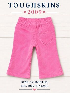 Vintage 2009 Toughskins Pink Corduroy Heart Pants Baby Girl 12M Y2K